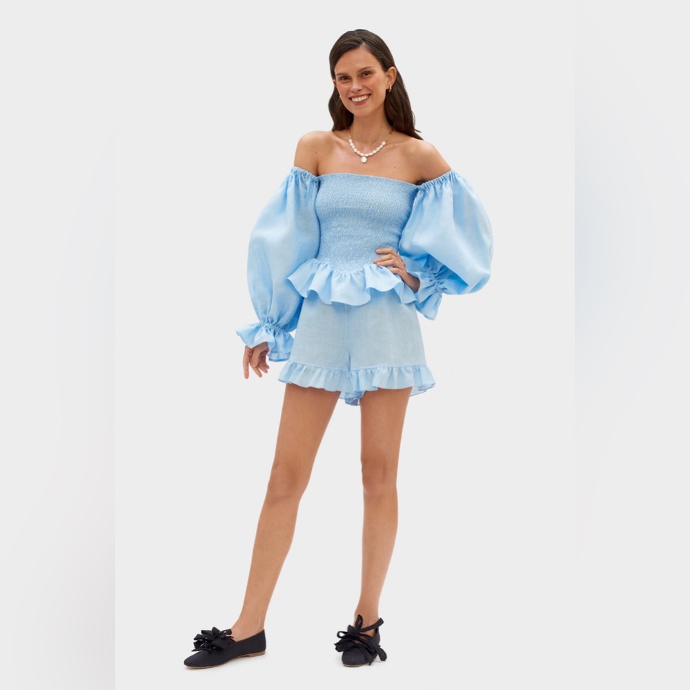 Sleeper Light Blue Off-Shoulder Blouse